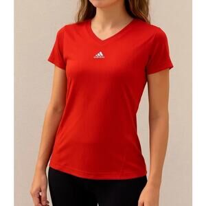 Sporty Red Climalite Athletic T-Shirt Adidas Performance Logo Tee Size S